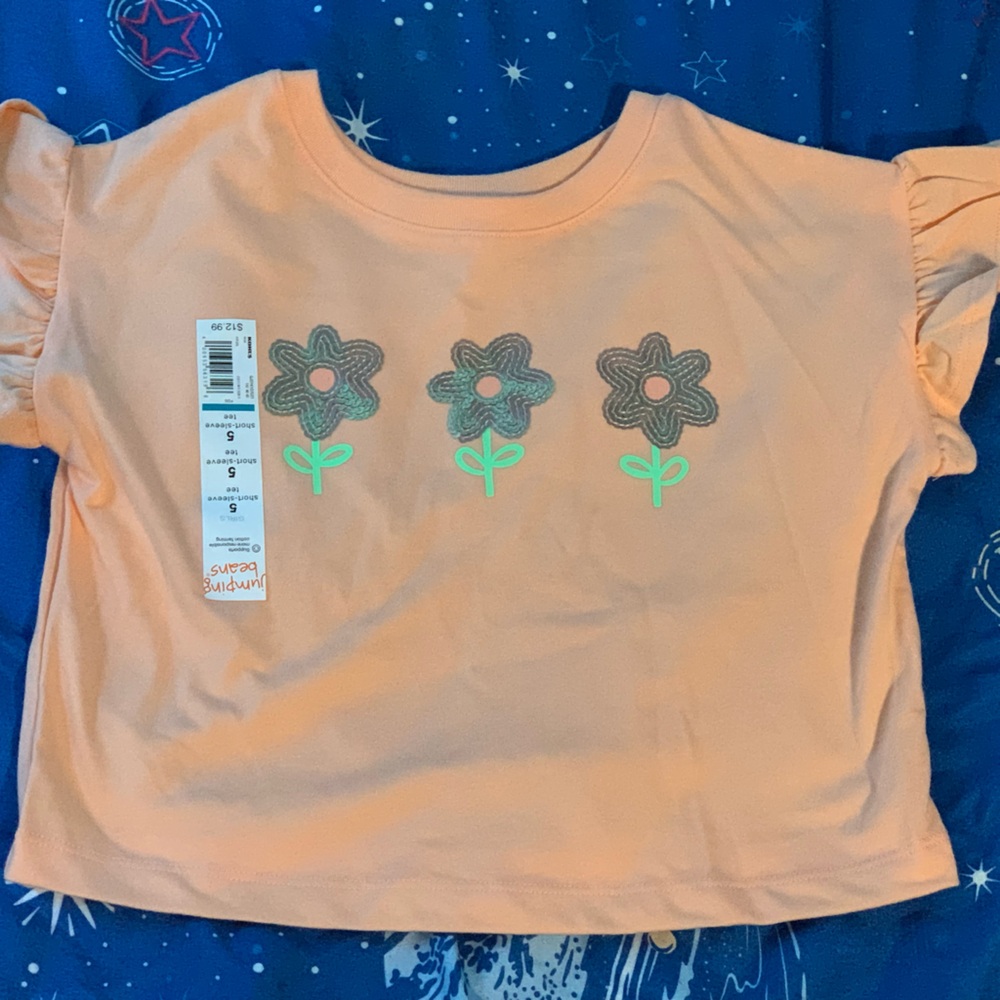 Jumping Beans Peach Tee with Floral Accents